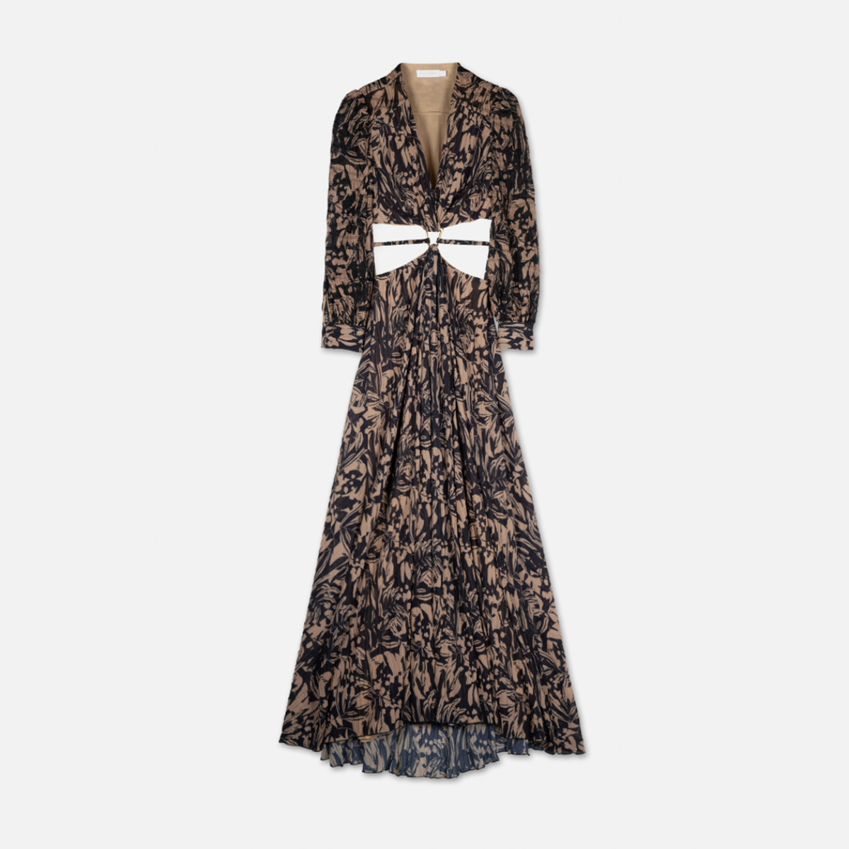 Jonathan Simkhai Priya Multimedia Chiffon Deep V Gown - Midnight