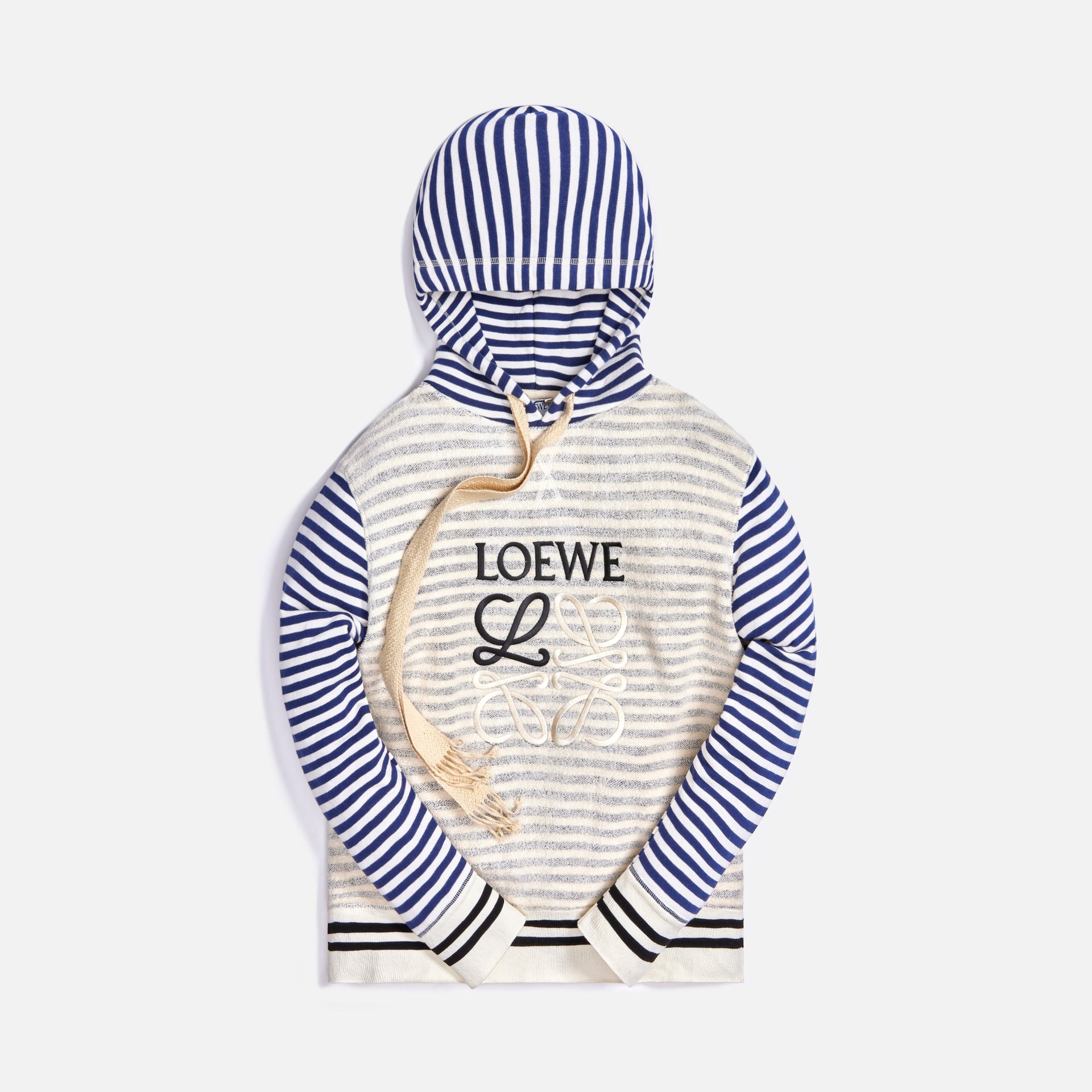 Loewe Reverse Fleece Anagram Striped Hoodie - Ecru / Navy