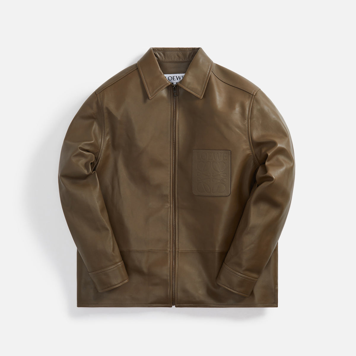 Loewe Leather Zip Overshirt - Dark Olive Green