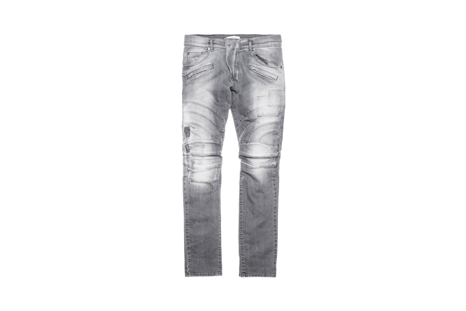 Pierre Balmain Moto Curve Knee Denim - Grey