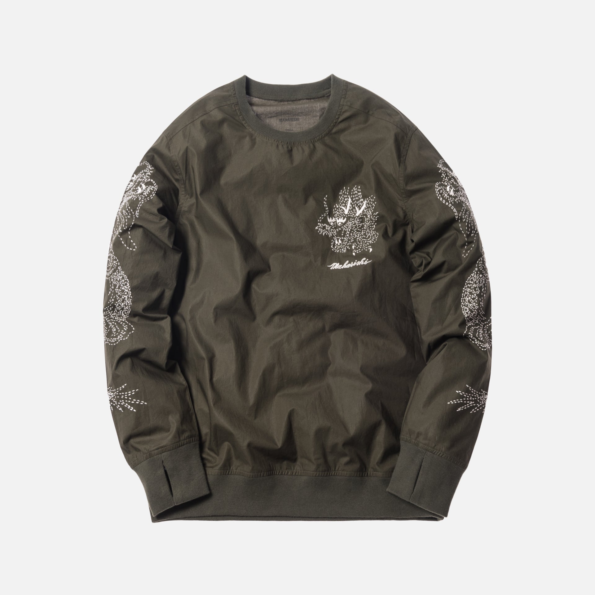Maharishi Stencil Dragon Woven Track Crewneck - Mil Olive