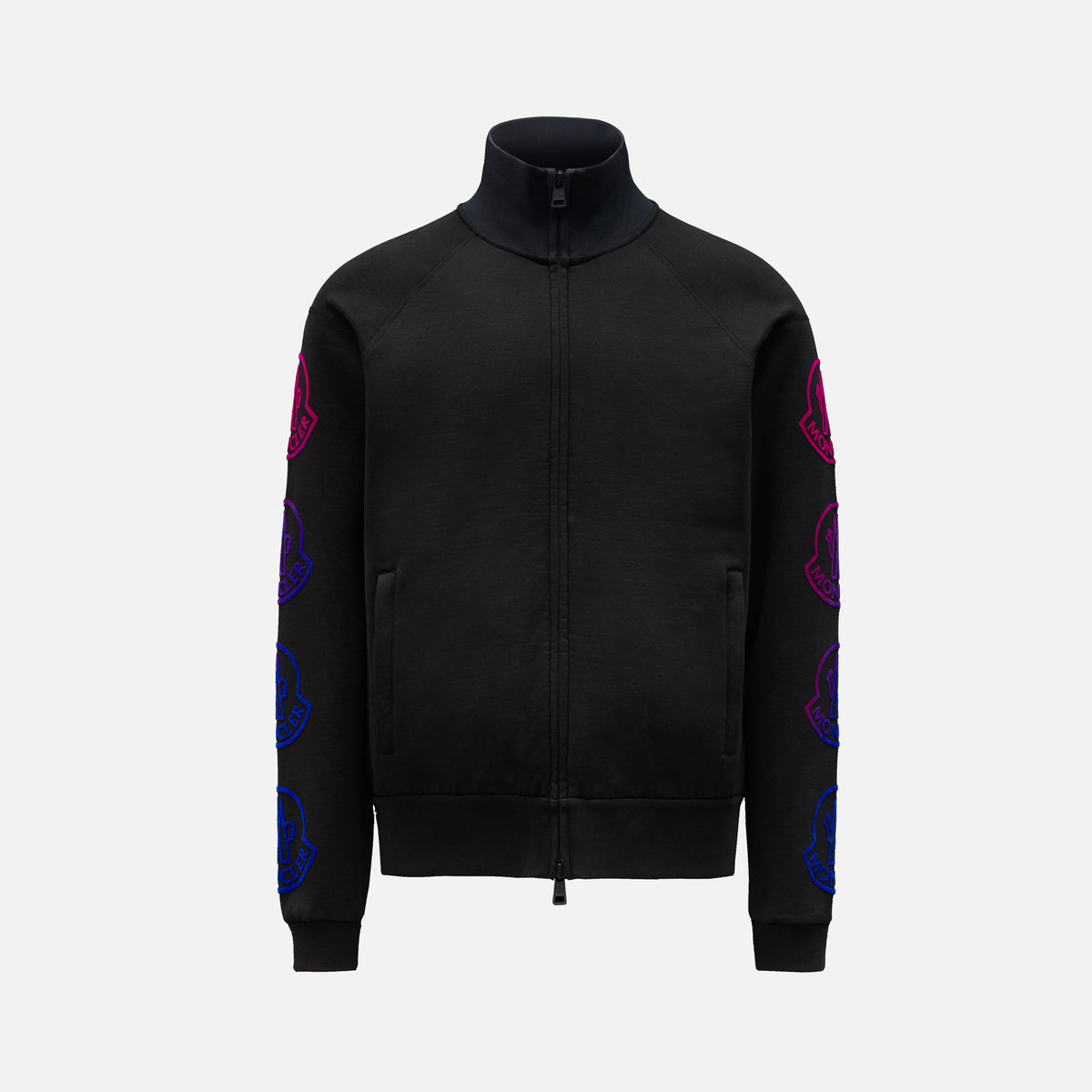 Moncler Brushed Cotton Fleece Zip Up Cardigan - Black
