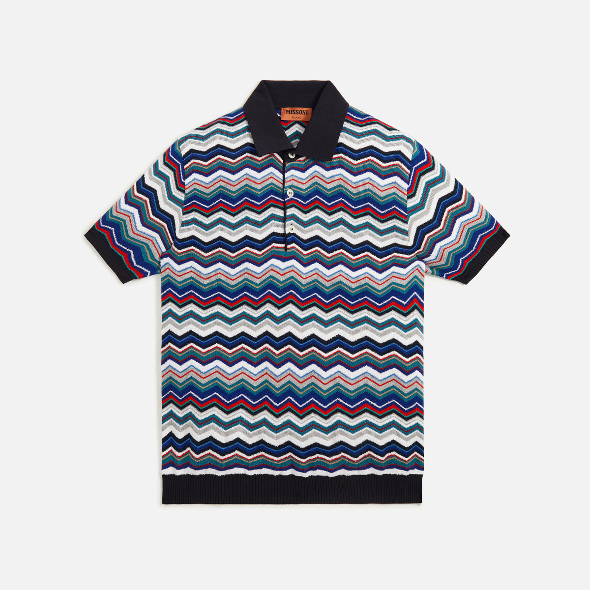 Missoni Zig Zag Short Sleeve Polo - Bianco Ottanio Grigio Bluet