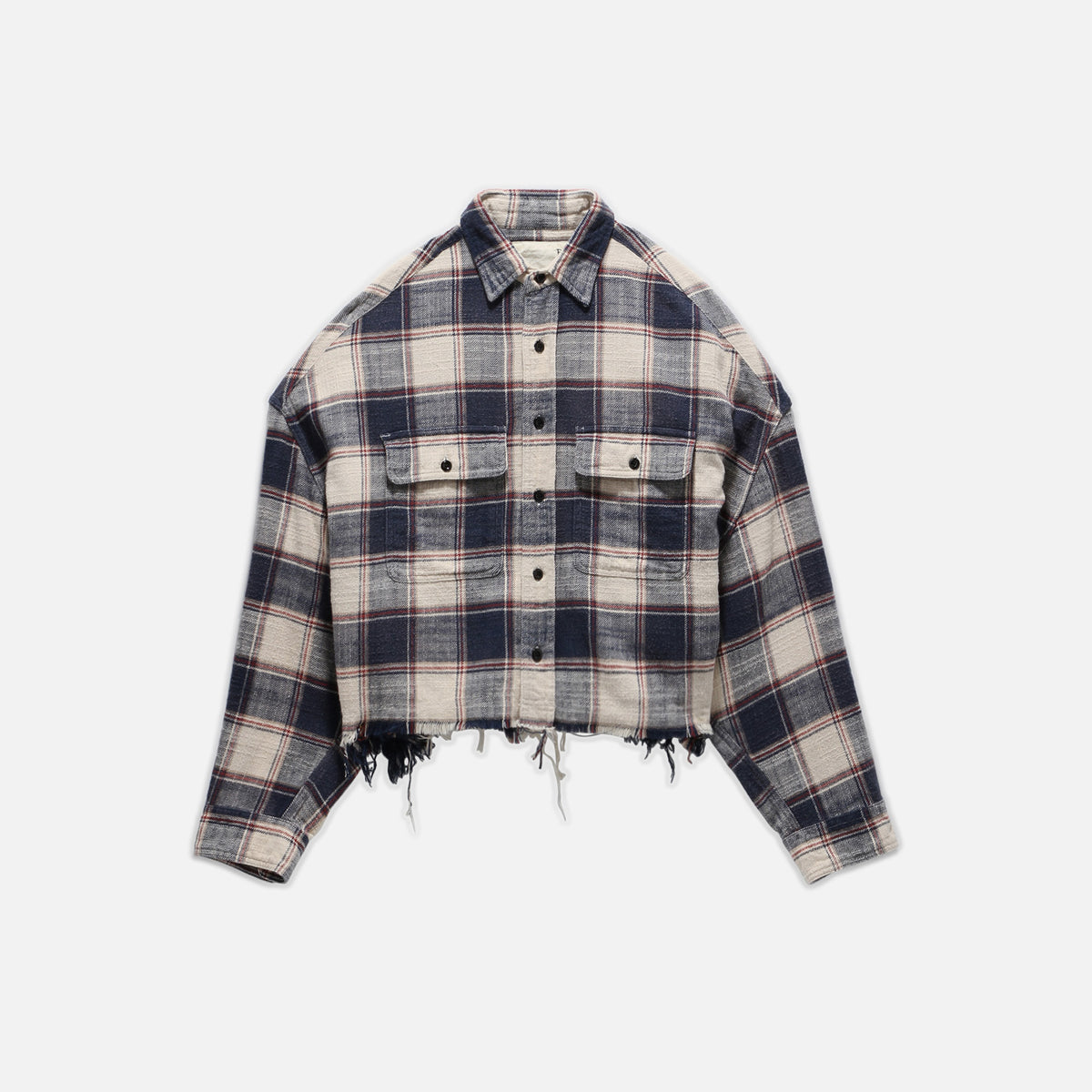 R13 Cropped Work Shirt - Ecru Plaid