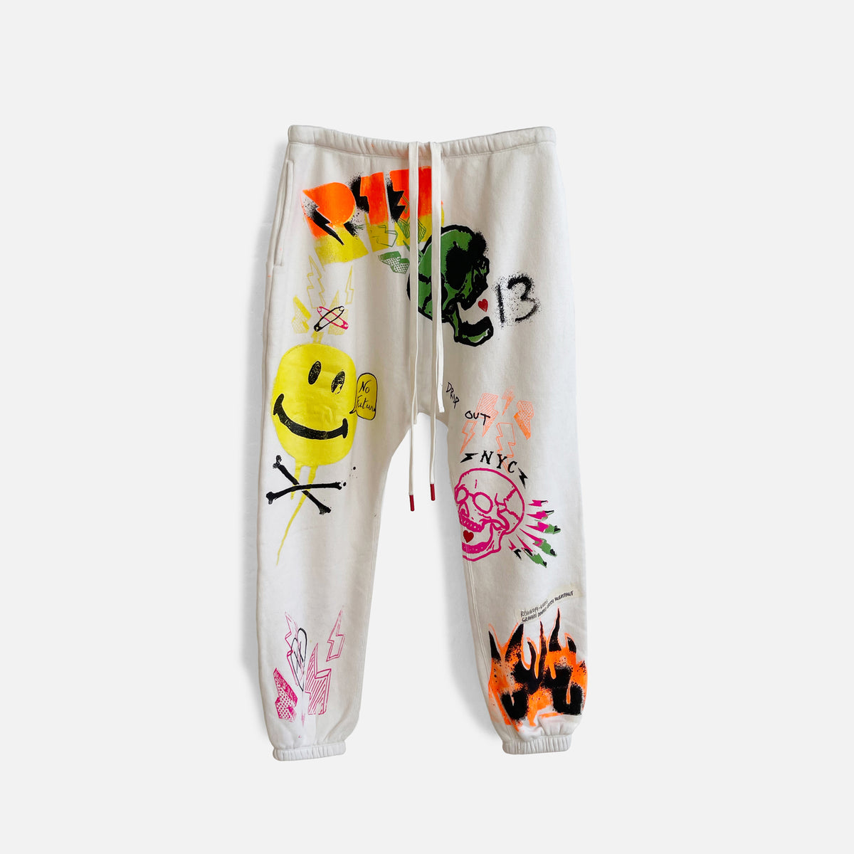 R13 Graffiti Dropped Crotch Sweats - Graffiti White