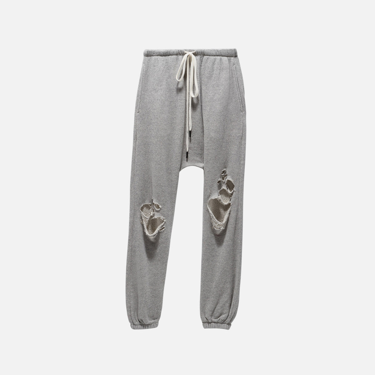 R13 Shredded Knee Dropped Crotch Sweatpant - Heather Grey