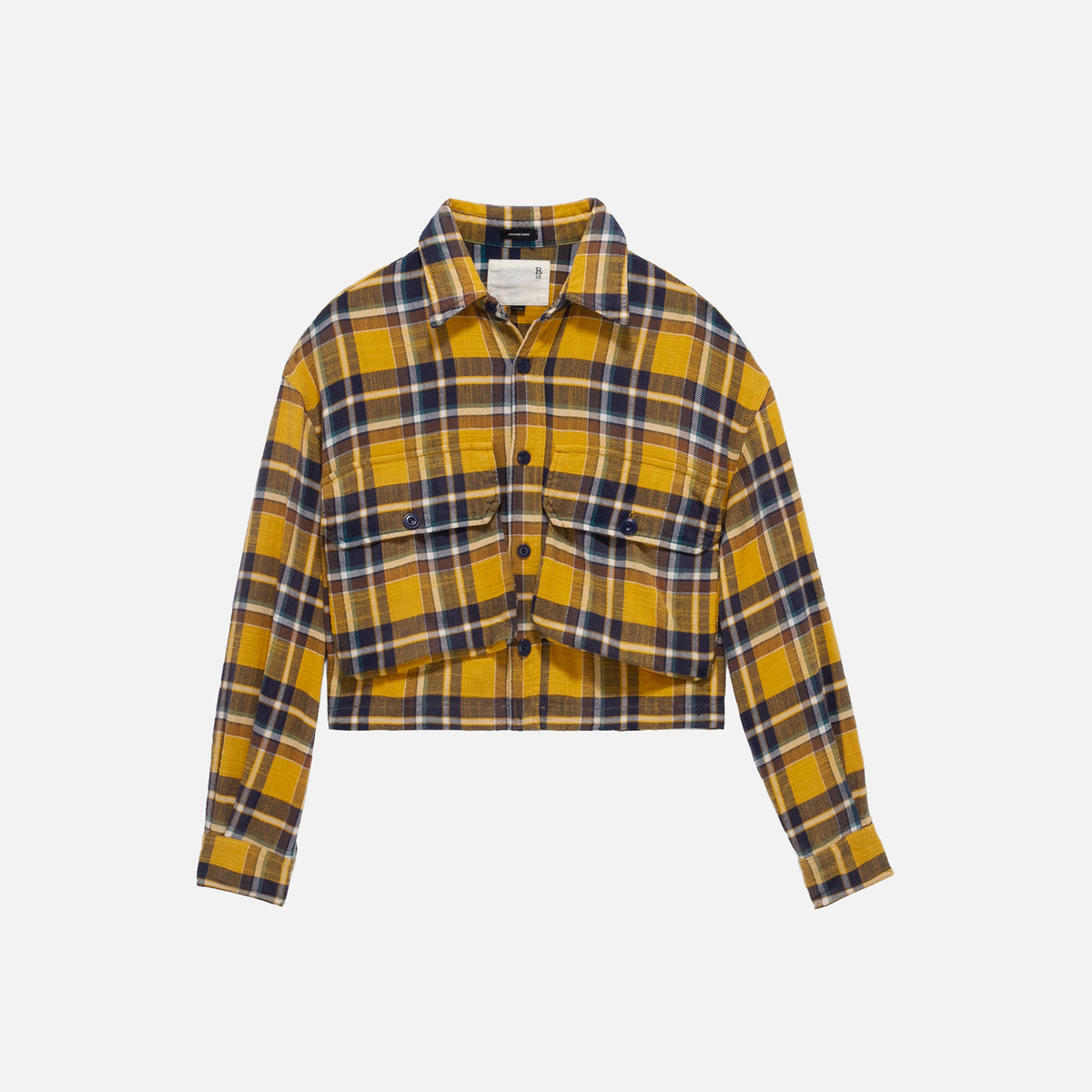 R13 Oversized Cropped Shirt - Yellow Plaid
