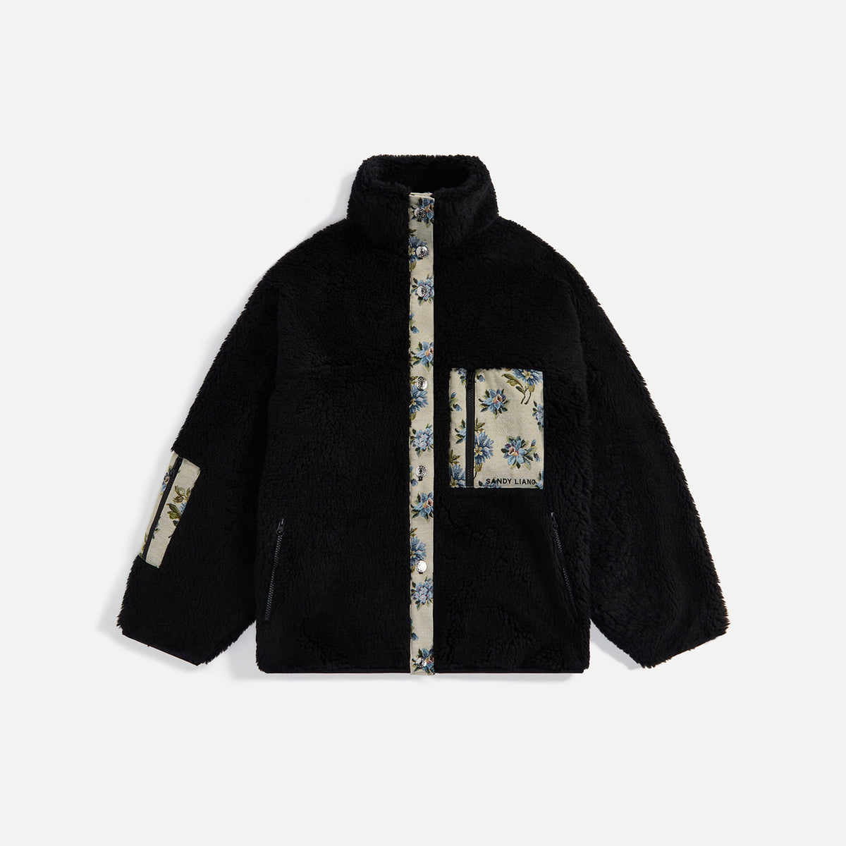 Sandy Liang Box Box Fleece with Blue Jacquard - Black