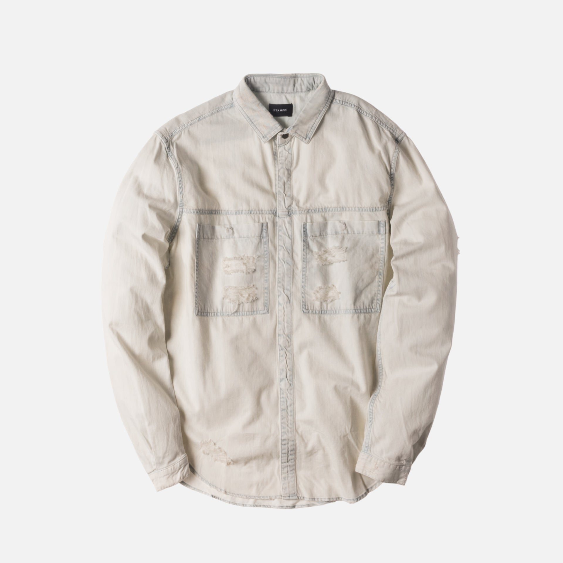 Stampd Distressed Against Denim Button-Up - Cream Bleach
