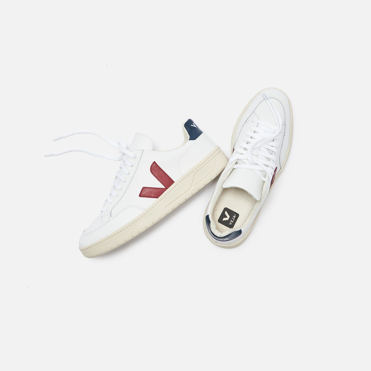 Veja V-12 Leather - Extra White / Marsala / Nautico