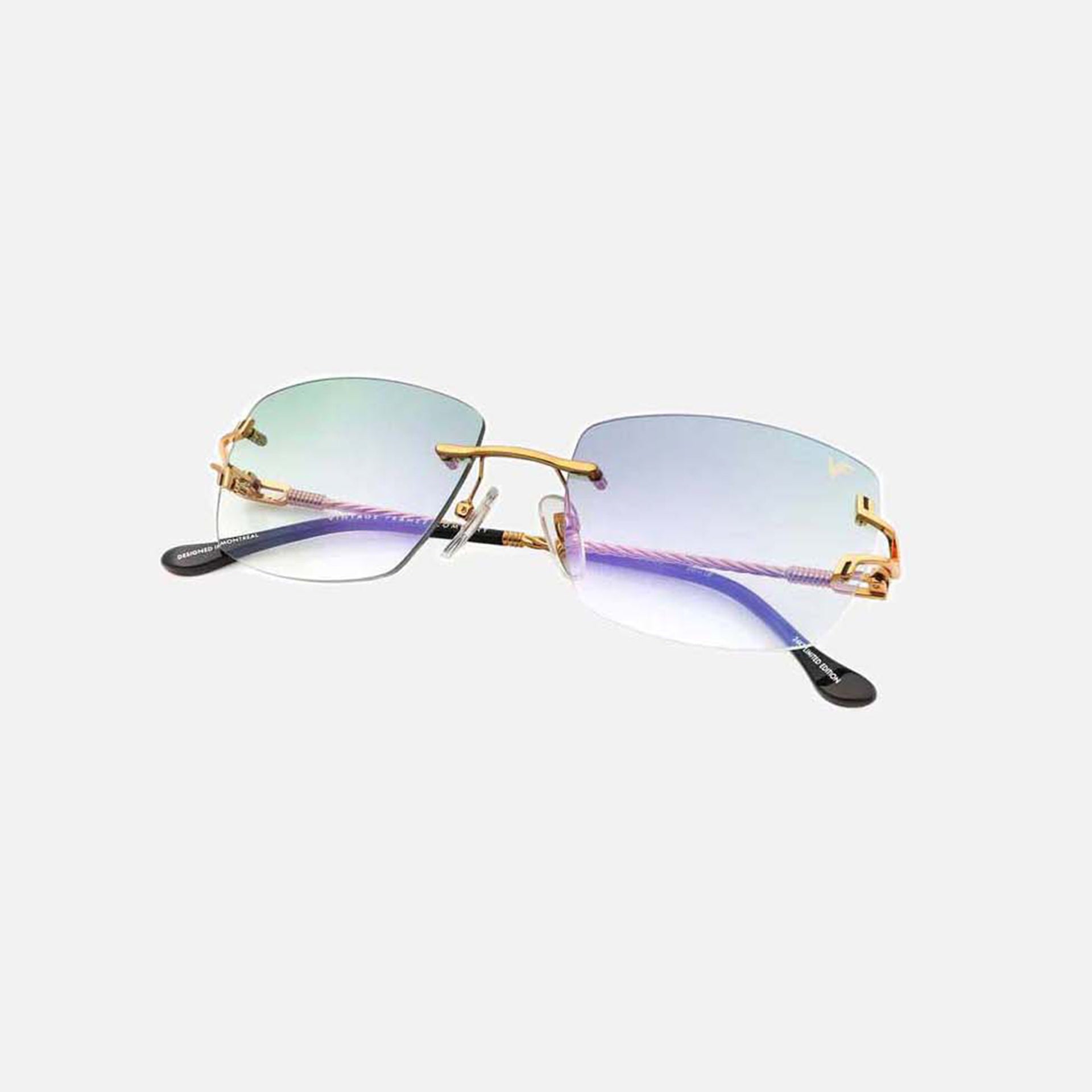 Vintage Frames Bal Harbour Drill Mount 24KT Yellow Gold - Powder Green / Flash Purple
