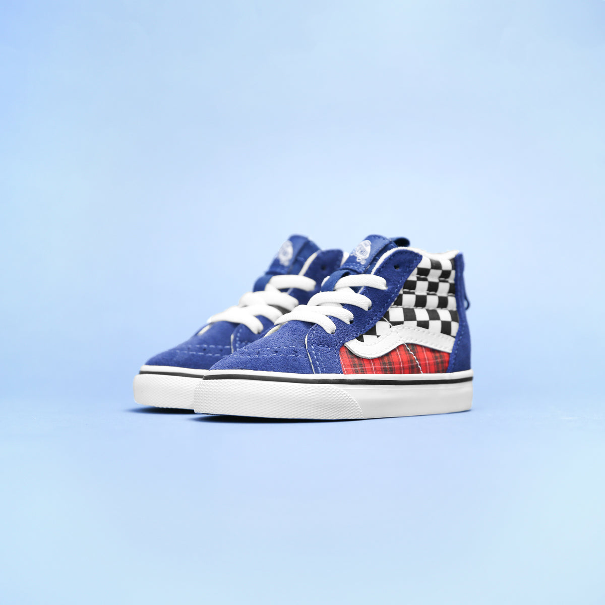 Vans Toddler Plaid Checkerboard SK8-HI Zip - True Blue / Racing Red