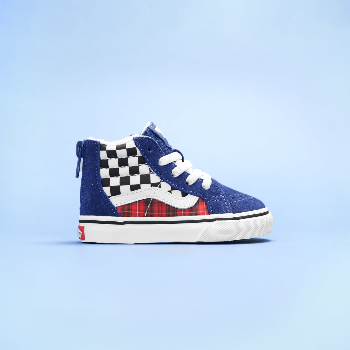 Vans Toddler Plaid Checkerboard SK8-HI Zip - True Blue / Racing Red