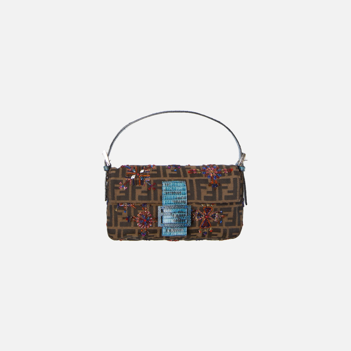 Fendi Lizard Embroidered Zucca Baguette - Blue