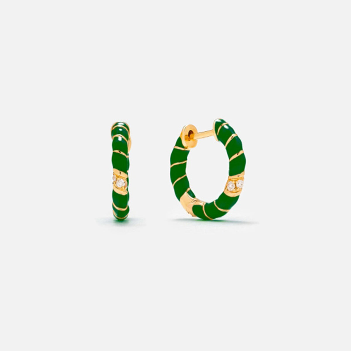 Yvonne Leon Paire de Creoles Mini Torsade Couleur Hoop Earring - Yellow Gold / Green