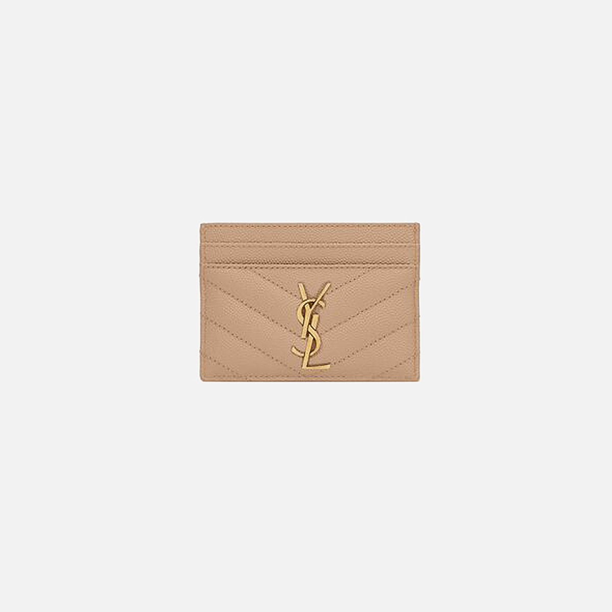 Saint Laurent Credit Card Case Chevron - Dark Beige